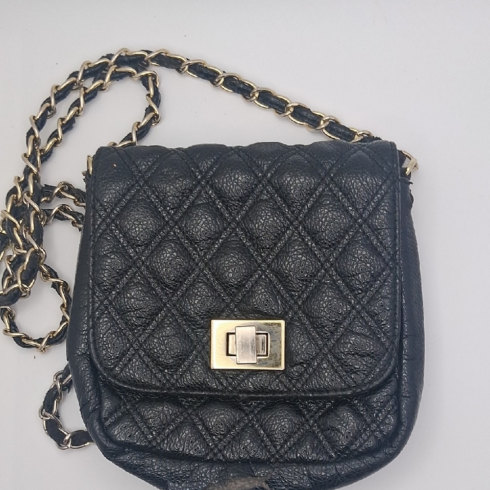 Aldo Black Quilted Crossbody with Gold Chain